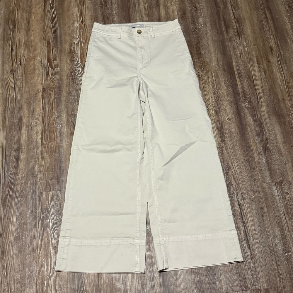 Everlane Cropped Wide Leg Trousers Women's 2 Tan High Rise Casual Pants